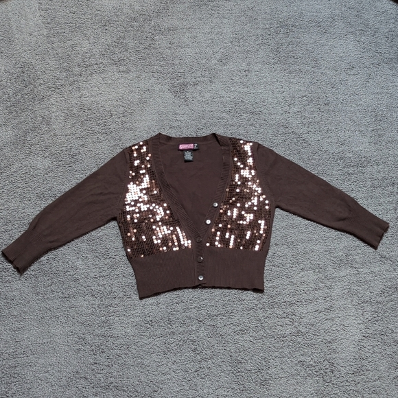 Sequined 3/4 Sleeve Crop Top Cardigan Sweater - Picture 1 of 14